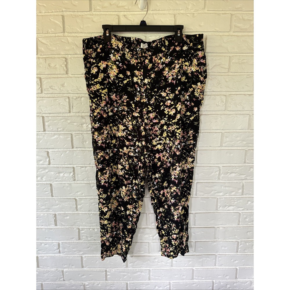 JESSICA SIMPSON Women's XXL Capri Floral Pullon Stretch Pockets‎ Black Yellow